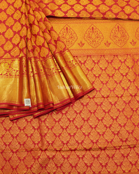 Rani Golden Flora Motif Pure Kanjivaram Silk Saree
