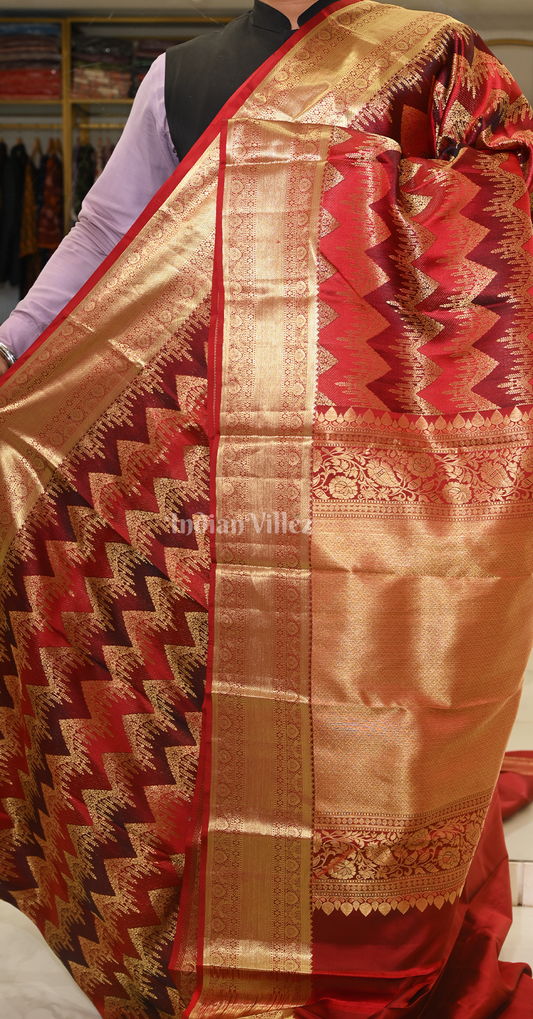 Exclusive Red Golden Zigzag Brocade Pure Kanjivaram Silk Saree