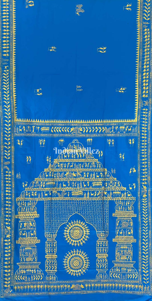 Sky BlueTribal Art Konark Temple Pattachitra Silk Saree