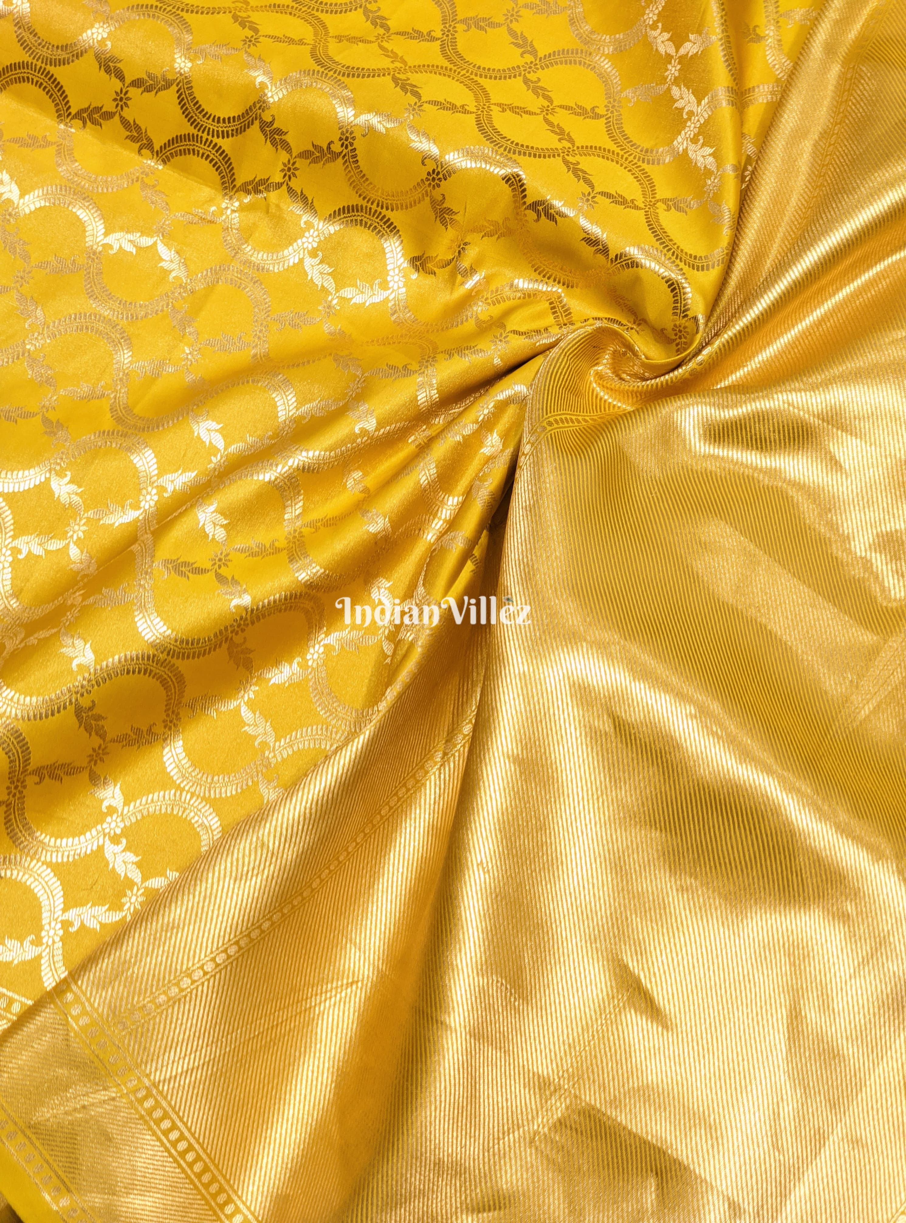 Yellow Floral Theme Designer Banarasi Tissue Saree