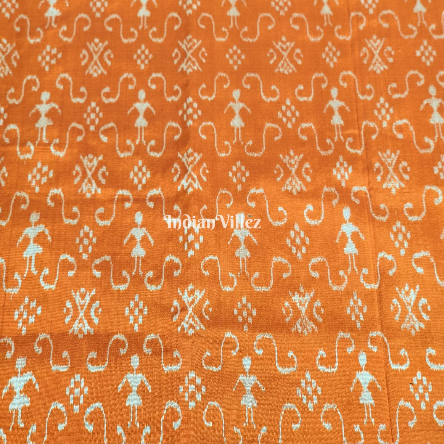 Orange Tribal Theme Sambalpuri Ikat Silk Fabric