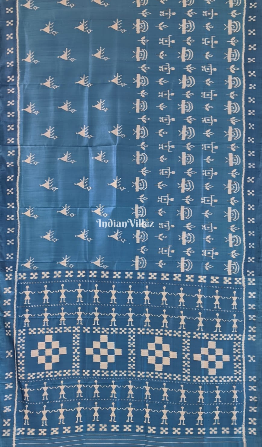 Navy Blue Tribal Theme Contemporary Silk Saree