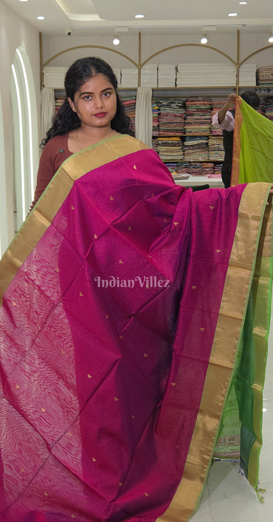 Purple Parrot Pure Silk Cotton Maheshwari Saree