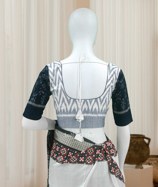White Blue Designer  Odisha Ikat Sambalpuri Cotton Blouse