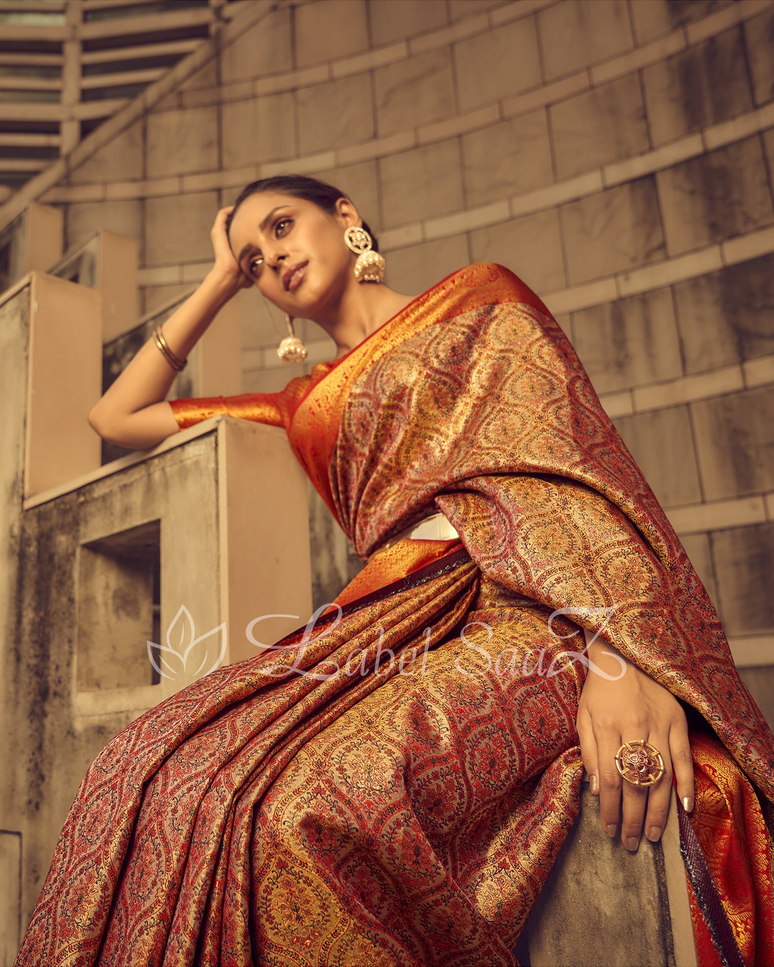 Orange Multicolor Kanjivaram Rich Zari Weaving Silk Saree - Exclusive Bridal Collection