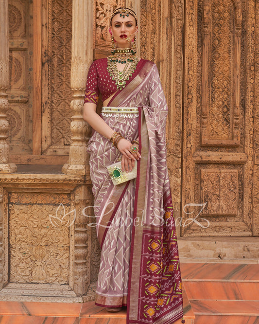 Off White Patola Inspired Pochampally South Silk Saree