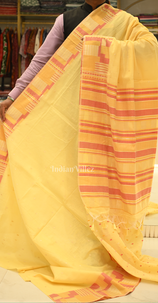 Yellow Red Spun Weaving Silk Saree