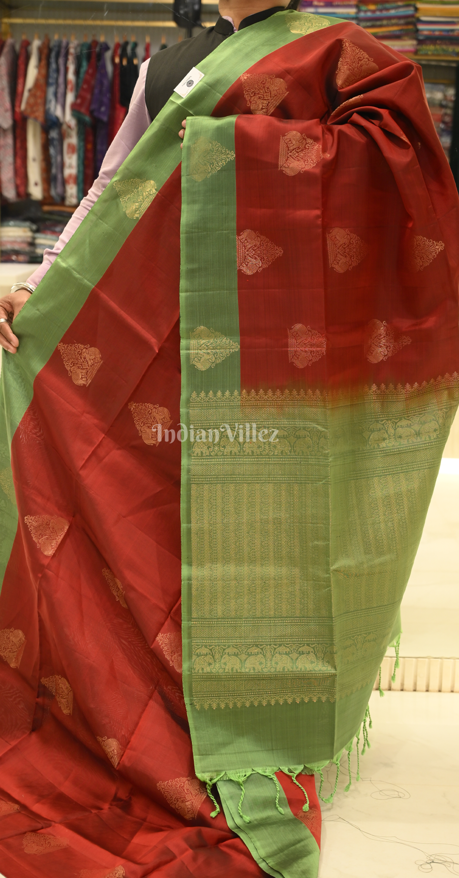 Maroon Mehendi Green Floral Zari Pure Kanjivaram Soft Silk Saree