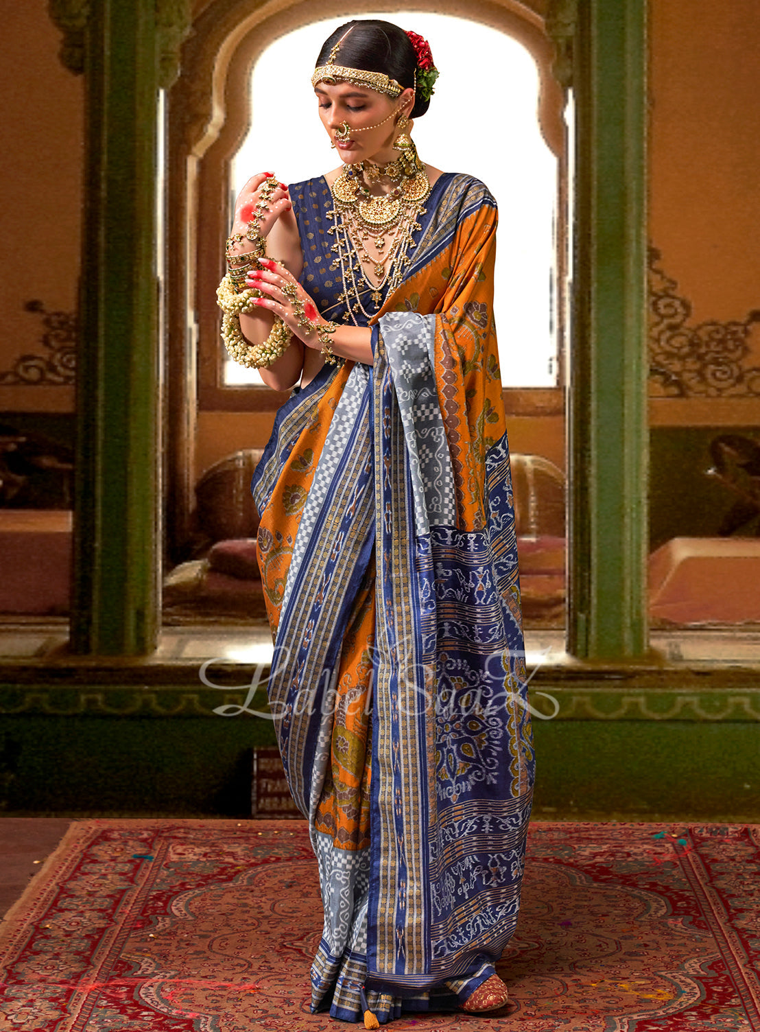 Yellow Blue Designer Sambalpuri Ikat Saree
