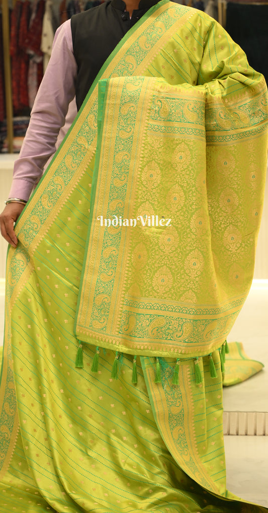 Mehendi Green Zari Satin Silk Banarasi Saree