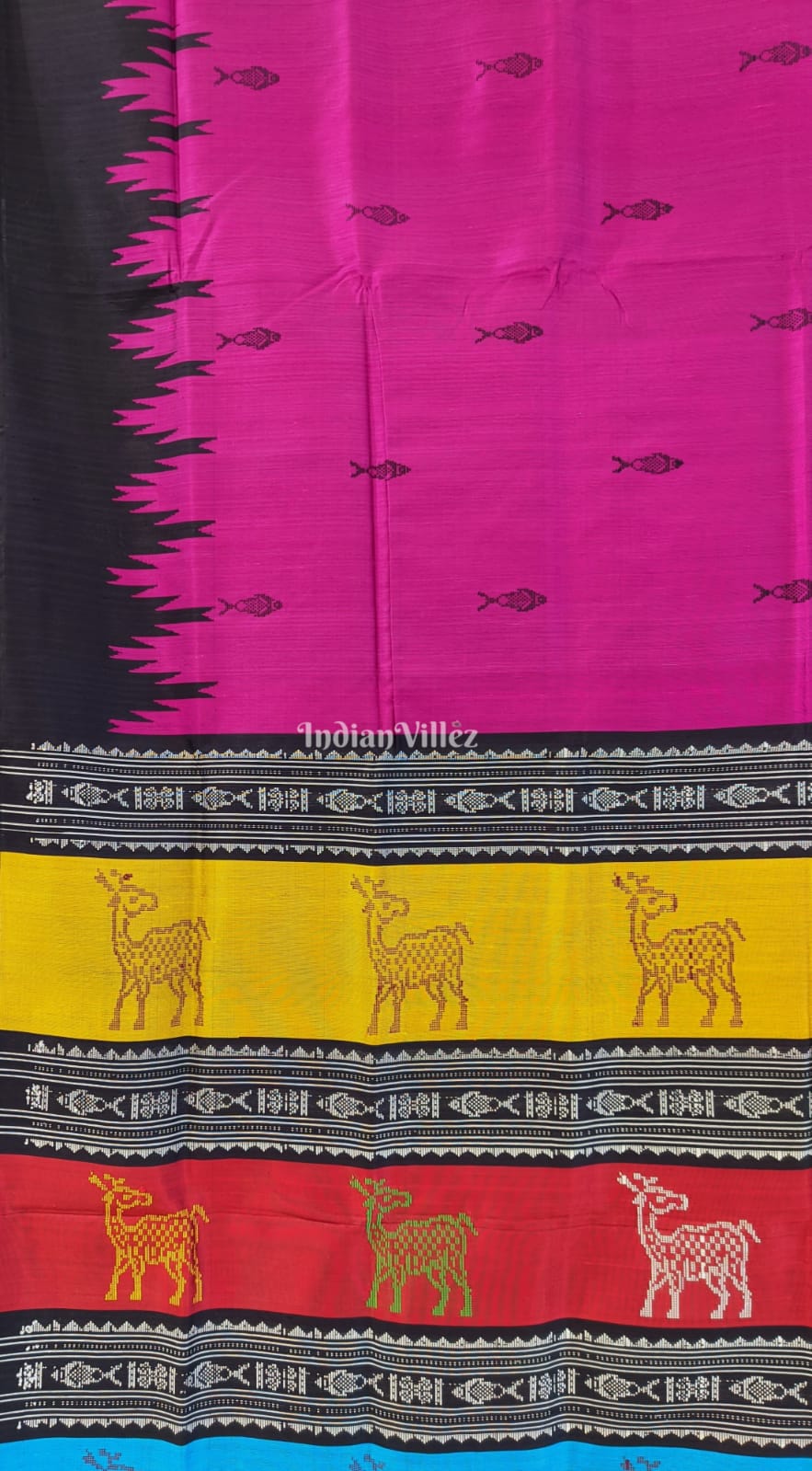 Magenta Berhampuri Silk Saree with Doble Pallu Anchal