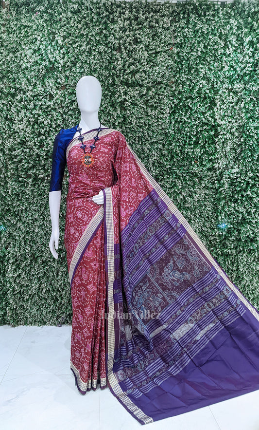 Maroon Purple Odisha Ikat Sambalpuri Silk Saree