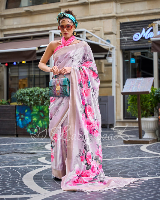 Big Multi Coloured Floral Soft Gaji Silk Handloom Weaving Saree