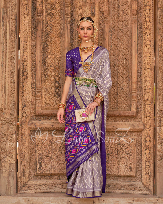 Mauve Purple Patola Inspired Pochampally South Silk Saree