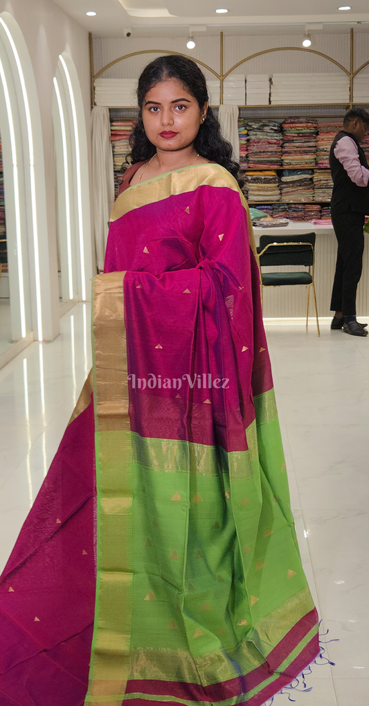 Purple Parrot Pure Silk Cotton Maheshwari Saree