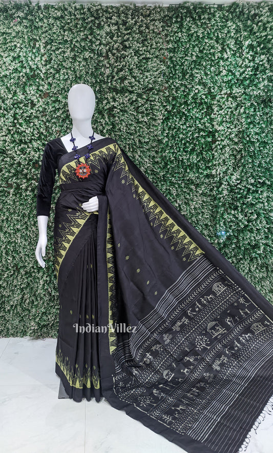 Black Yellow Buti Design Odisha Ikat Contemporary Designer Silk Saree