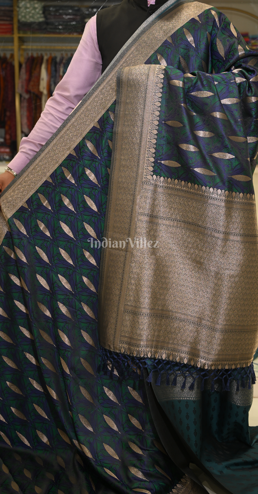 Navy Blue Zari Banarasi Satin Silk Saree