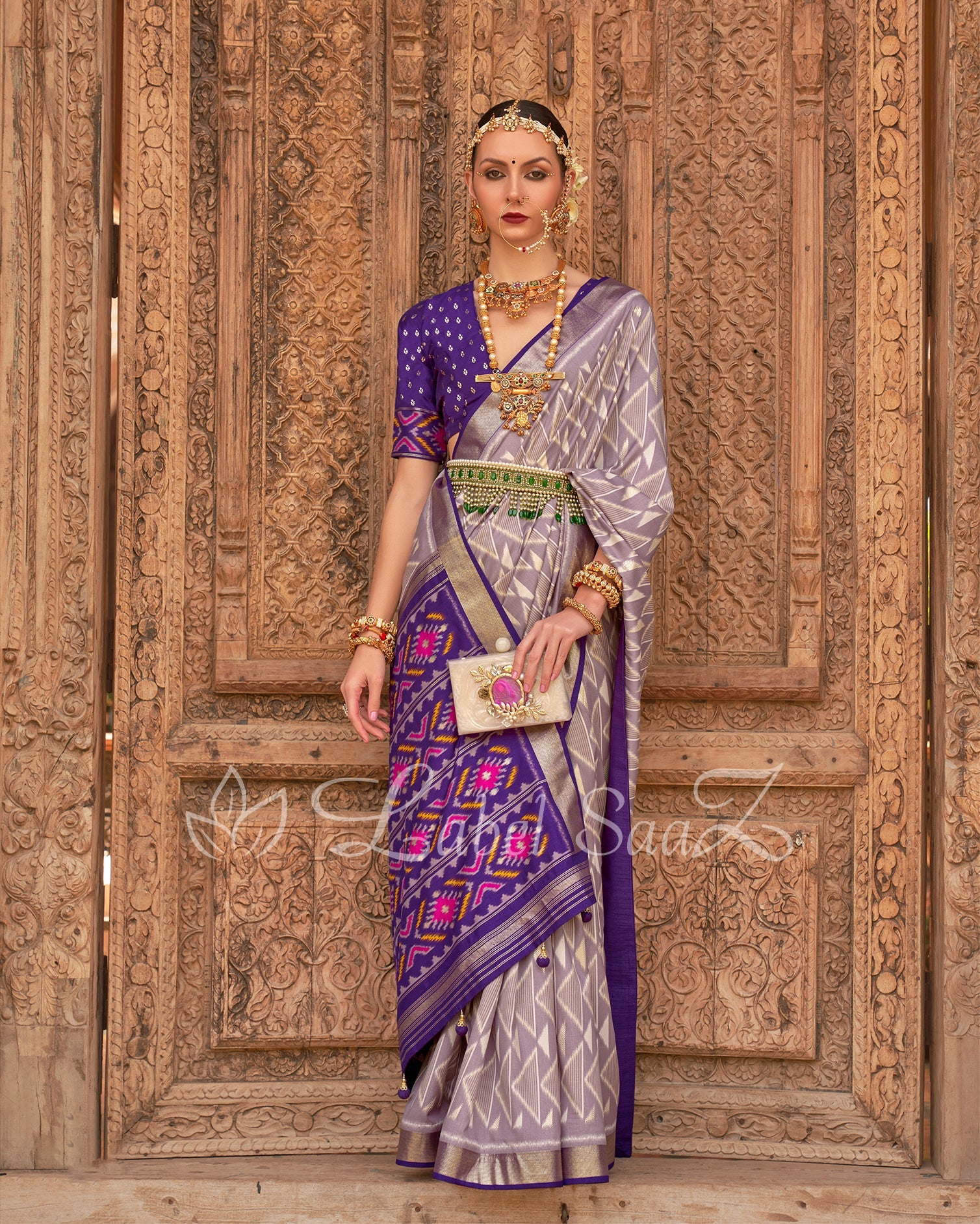 Off White Blue Pochampally Kanjivaram soft Silk Saree