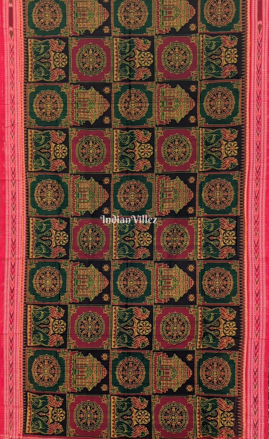 Green Konark Temple Theme Sambalpuri Pure Cotton Saree