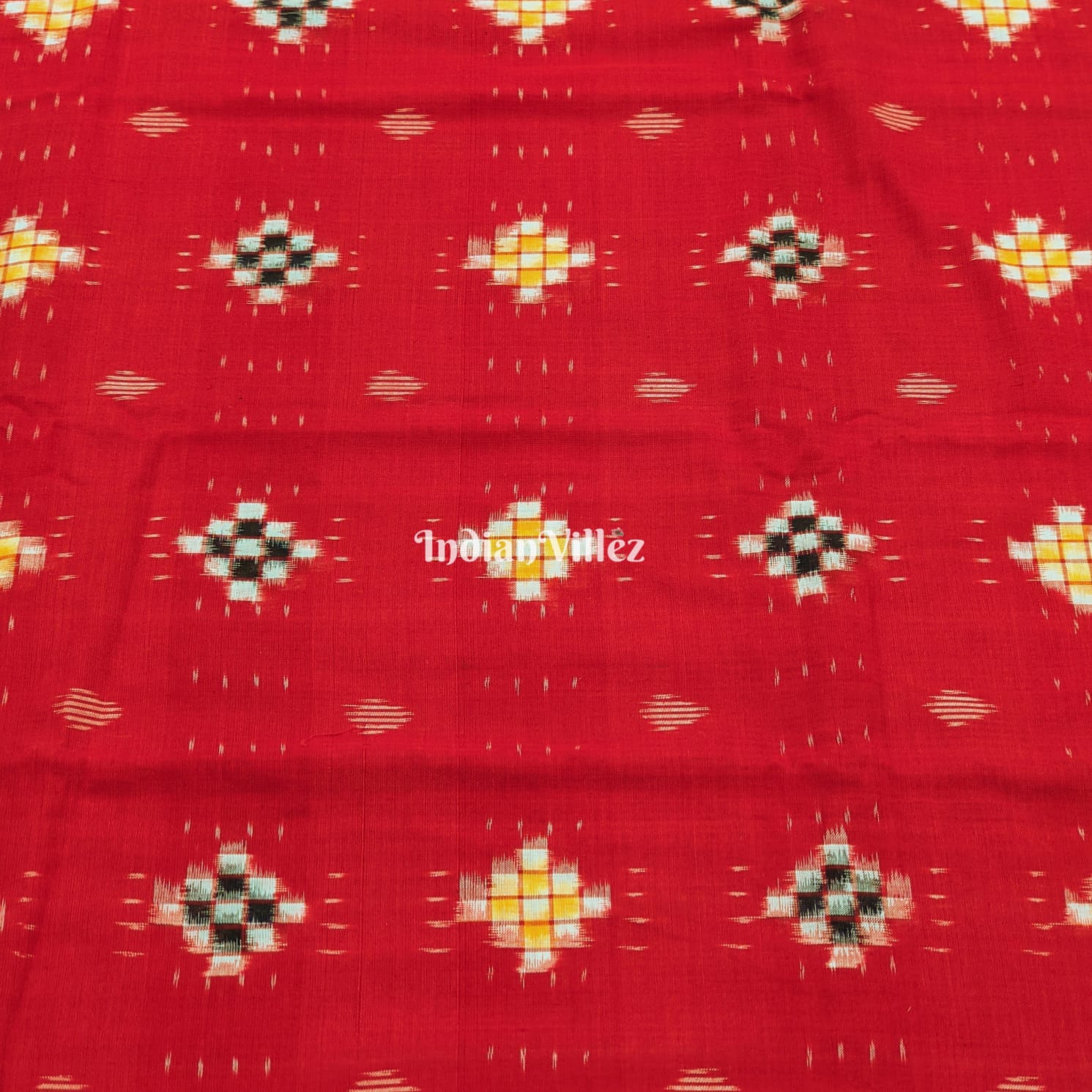 Red Pasapali Sambalpuri Ikat Cotton Fabric