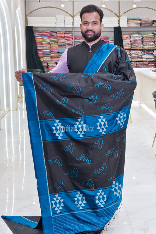 Black Copper Sulfate Dolphin Design Designer Contemporary Silk Saree