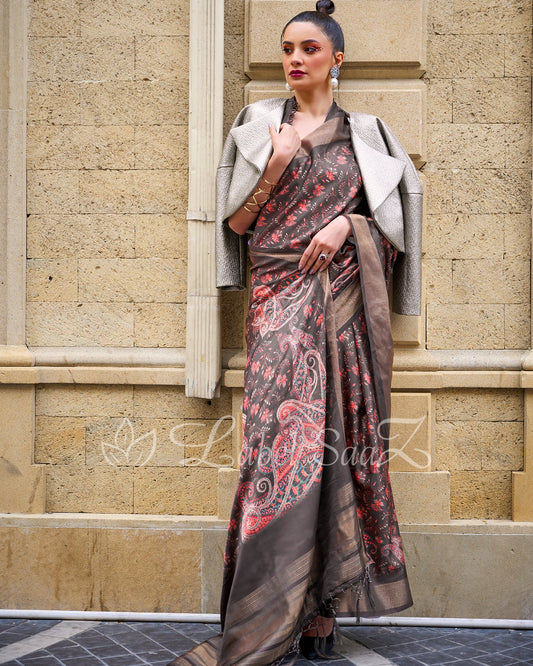 Big Multi Coloured Floral Soft Gaji Silk Handloom Weaving Saree 