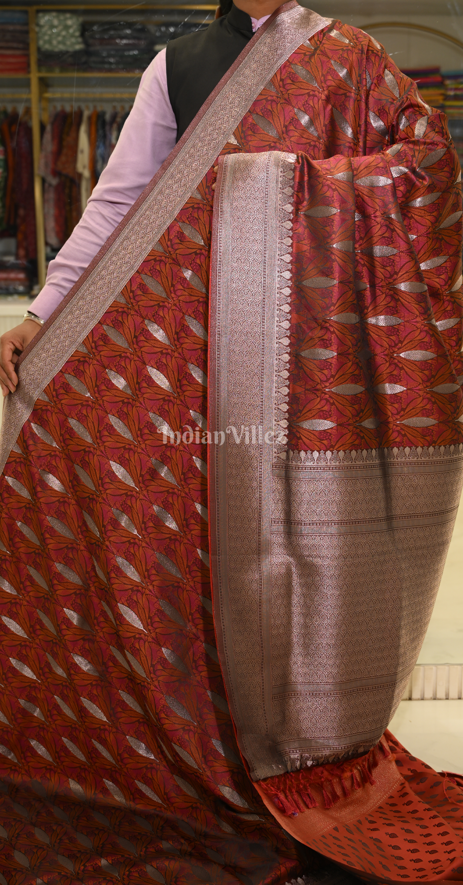 Maroon Zari Banarasi Satin Silk Saree