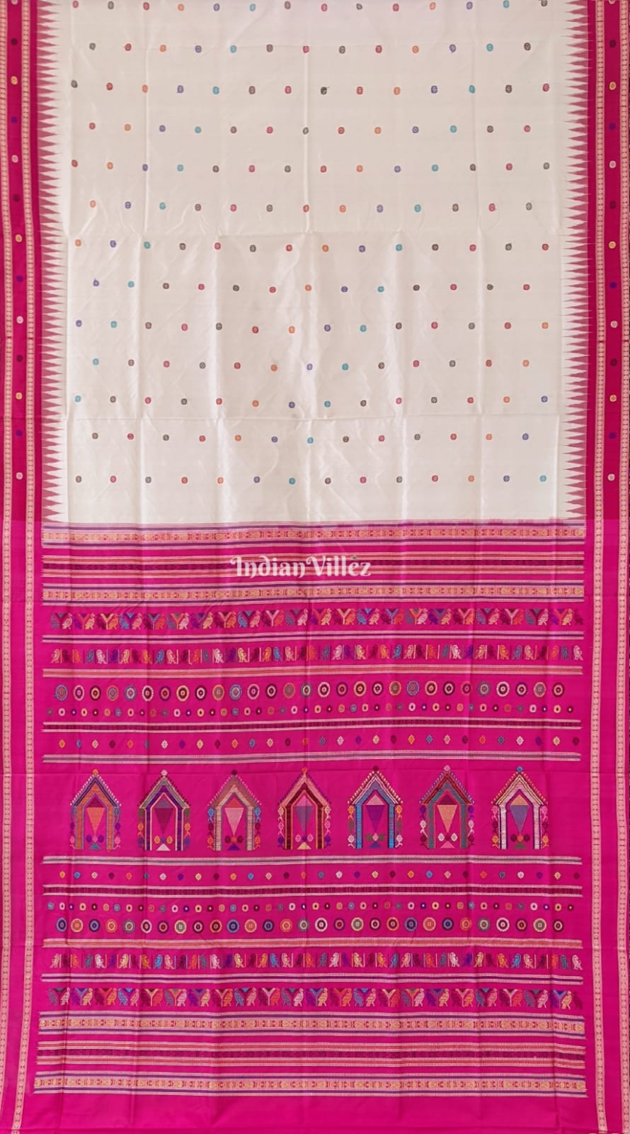 White Dolabedi Bomkai Sambalpuri Silk Saree