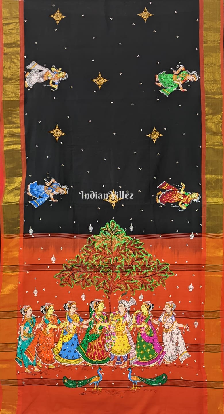 Black Vivah Theme Pattachitra South Silk Saree
