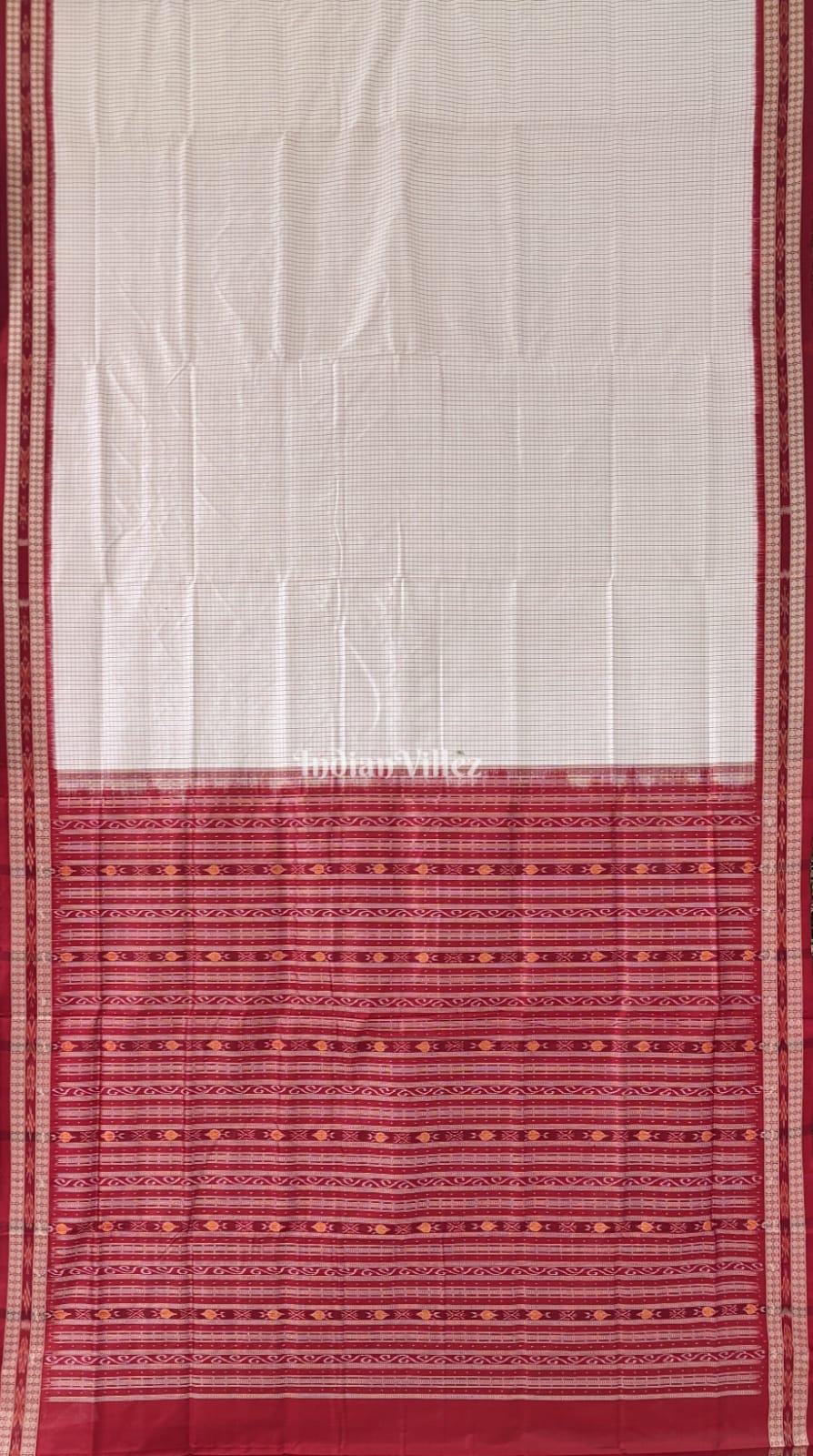 White Red Sachipar Sambalpuri Silk Saree