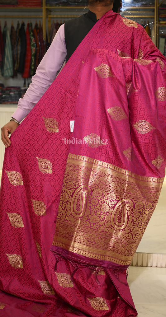 Deep Wine Pure Satin Weaving Silk Saree With Blouse Piece