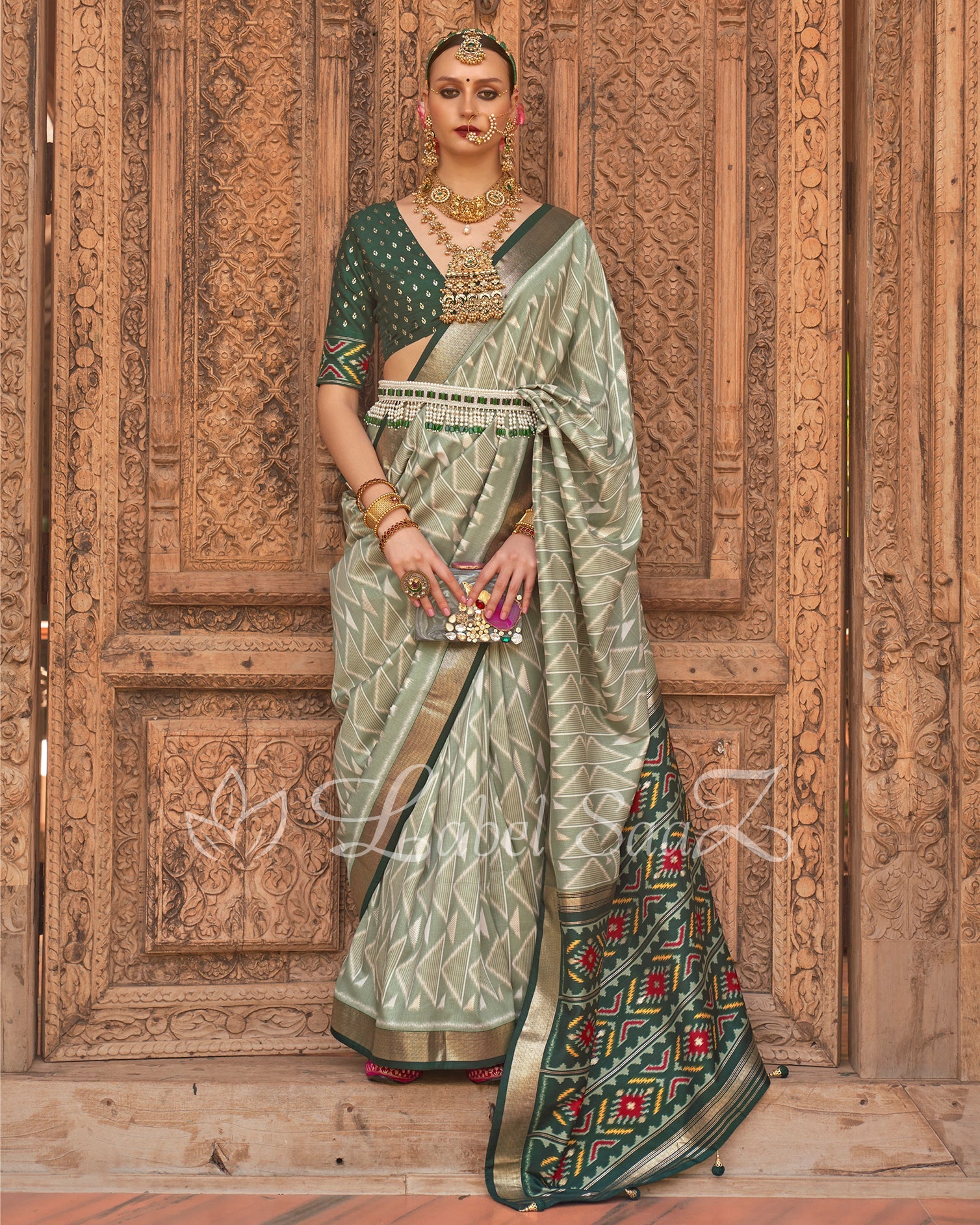 Green Dark Blue Pochampally Kanjivaram soft Silk Saree