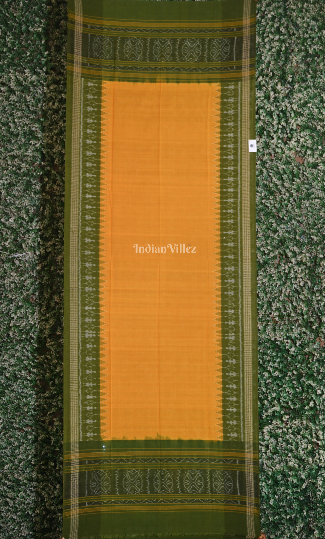 Mehendi Green Yellow Tribal Theme Sambalpuri Ikat Cotton Dupatta 