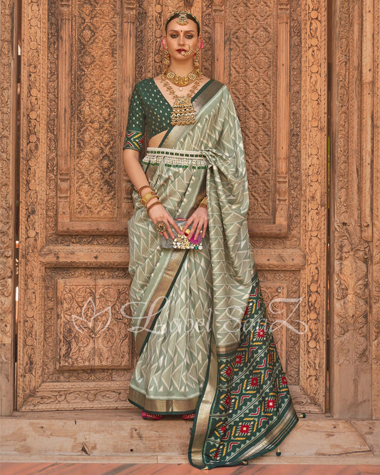 Shaded Green Patola Inspired Pochampally South Silk Saree