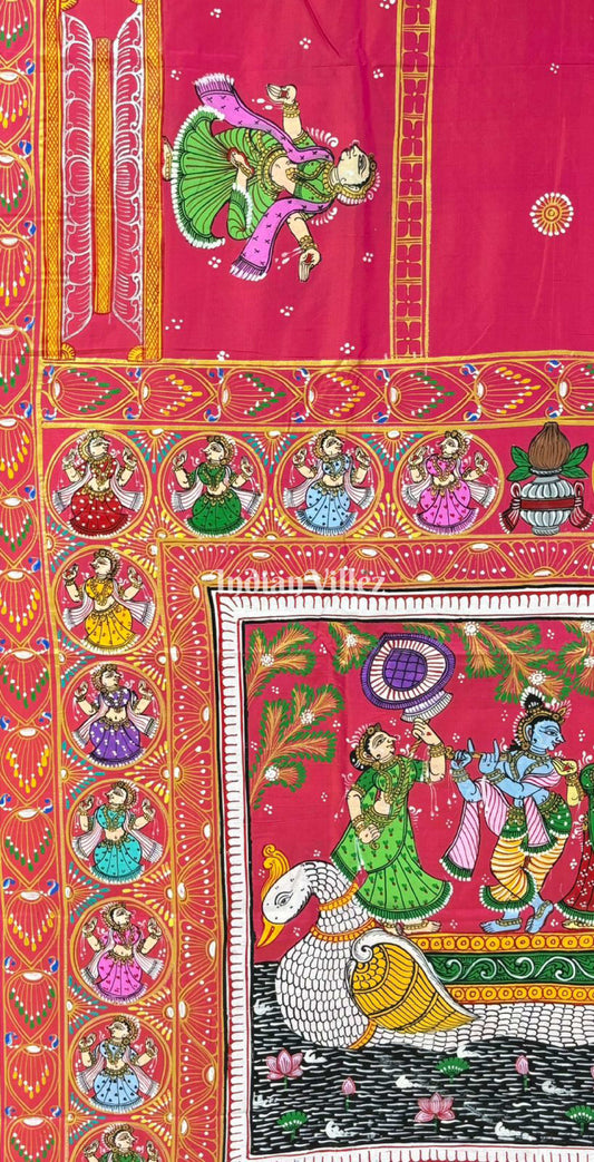 Rani Boita Krishna  Raslila Hand-Painted Pattachitra Saree