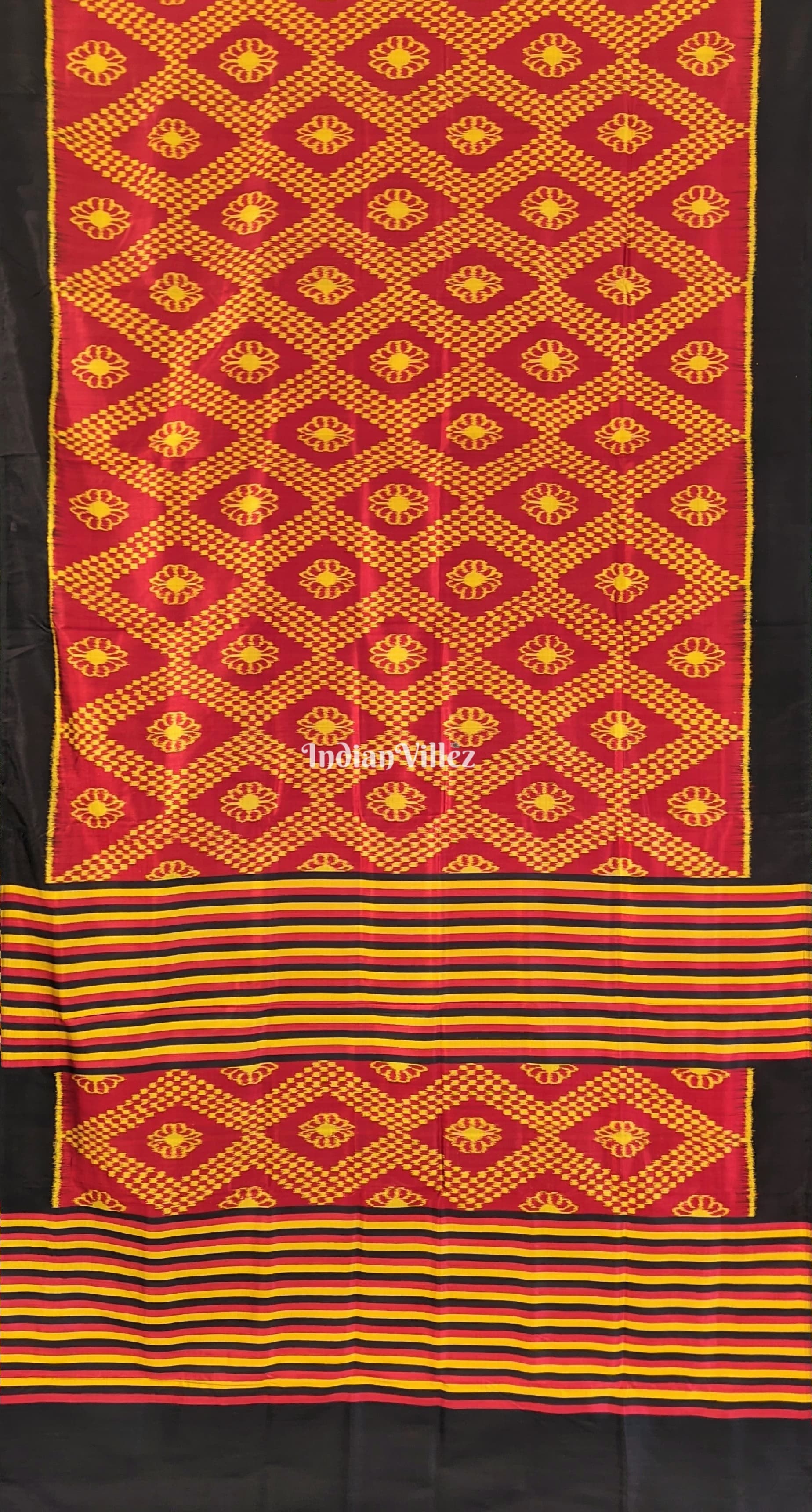 Red Yellow Contemporary Odisha Ikat Tarabali Silk Saree