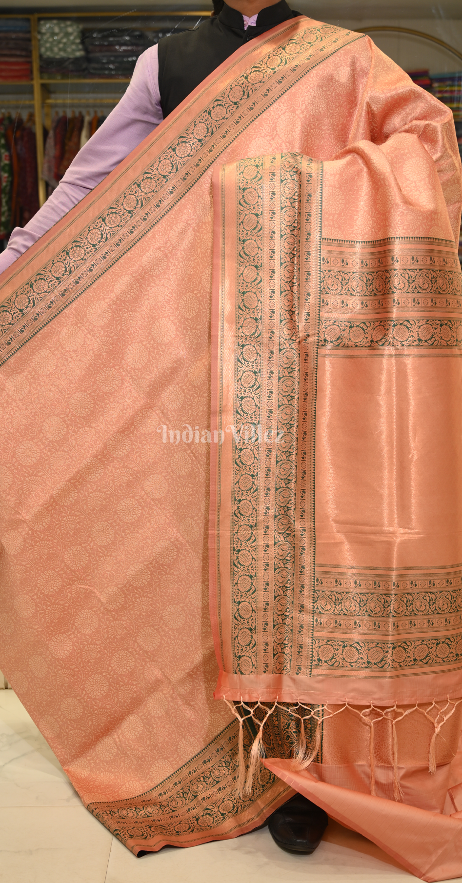 Peach Chaap Weaving Silk Saree