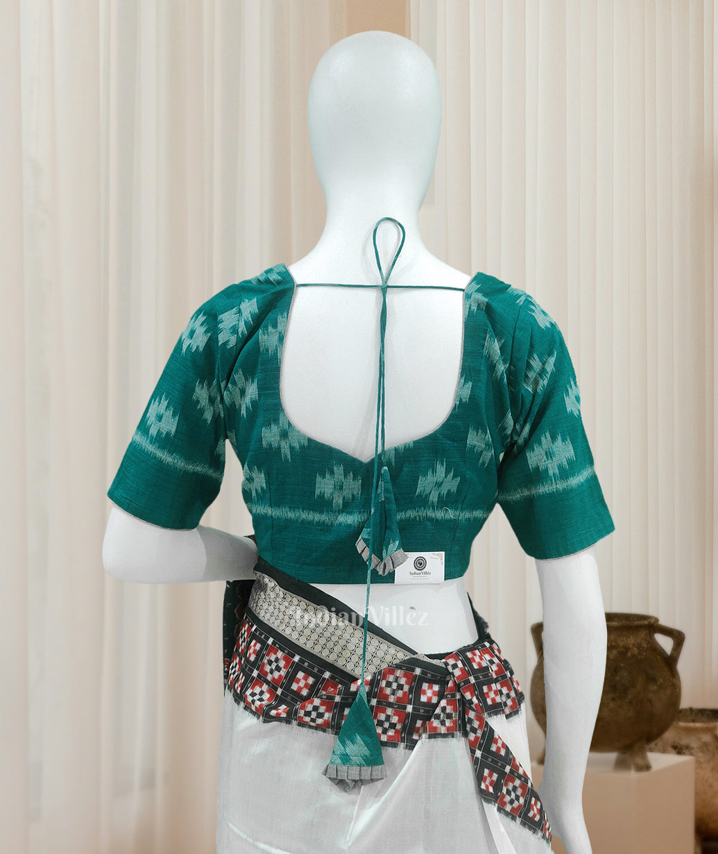 Green Odisha Ikat Sambalpuri Cotton Blouse
