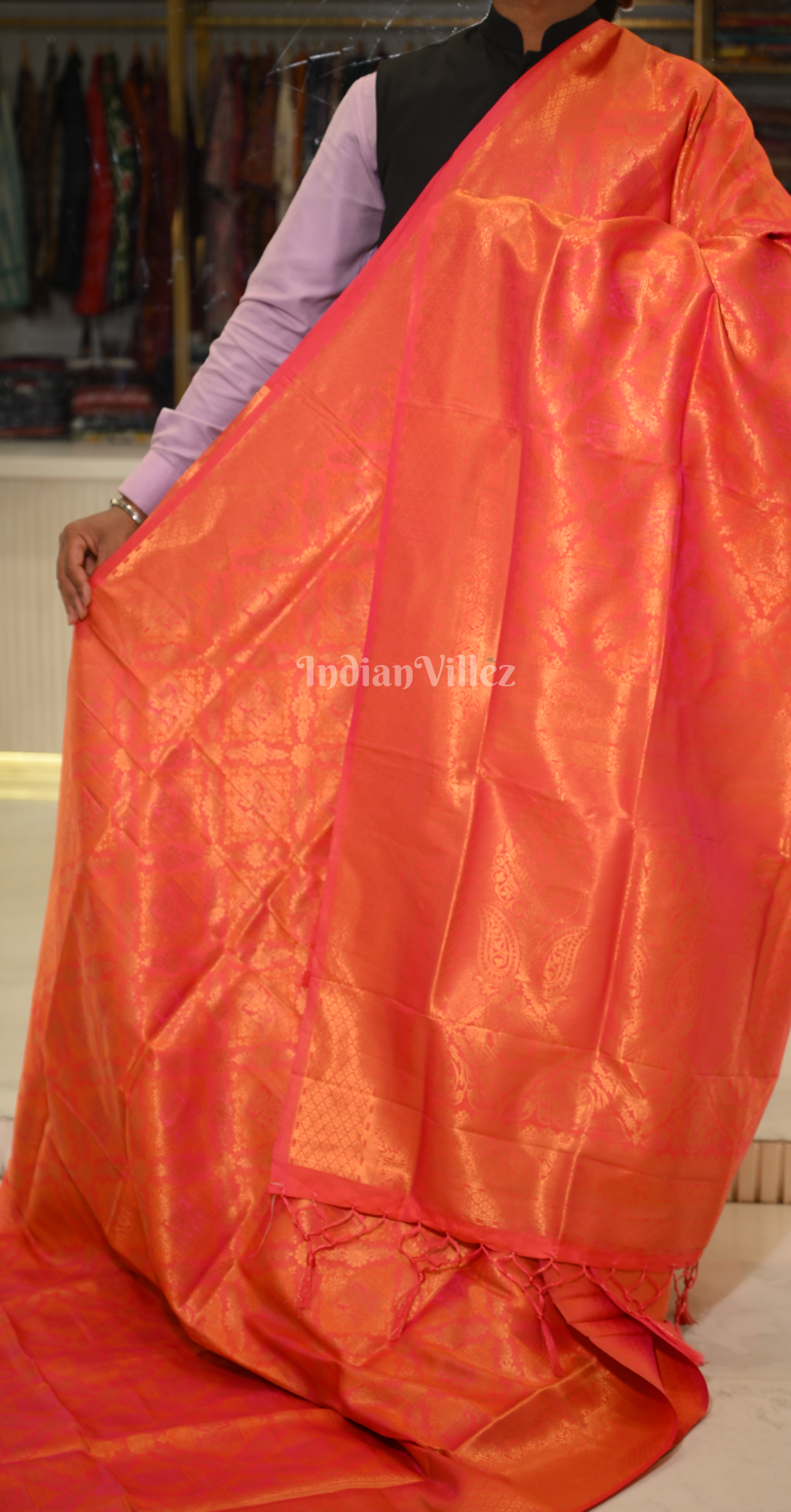 Exclusive Bridal Orange Kanjivaram Silk Saree with Brocade Work