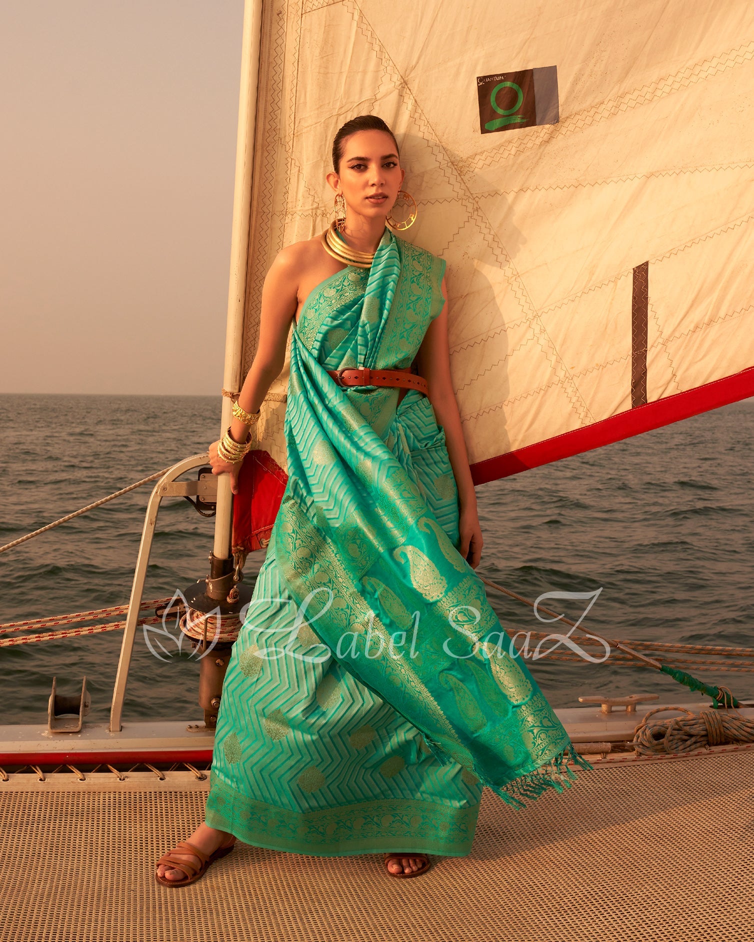 Sea Green Two Tone Leheriya Banarasi Satin Silk Saree