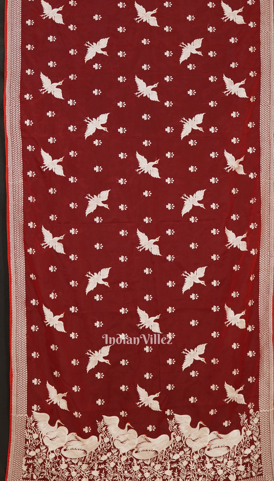 Red Parsi Gara Floral Motif Hand Embroidered Saree