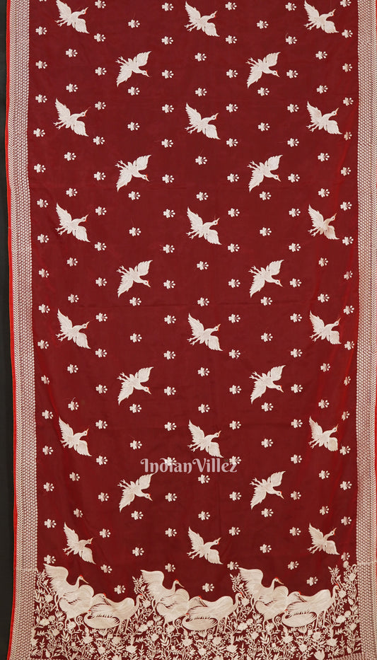 Red Parsi Gara Floral Motif Hand Embroidered Saree