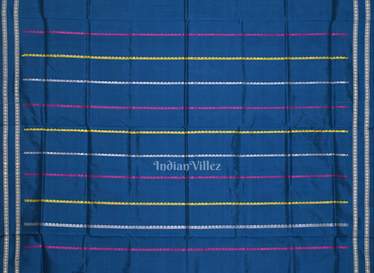 Blue Shree Mandir Theme Sambalpuri Ikat  Silk Saree