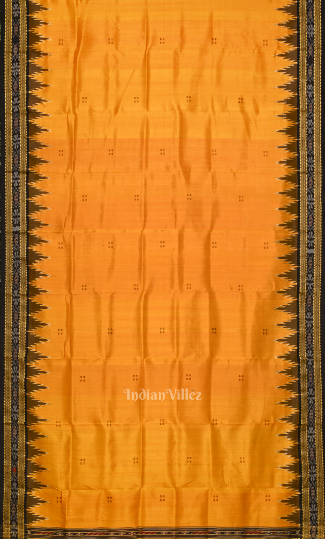 Mustard Yellow Black Border Pasapali Odisha Ikat Khandua Silk Saree