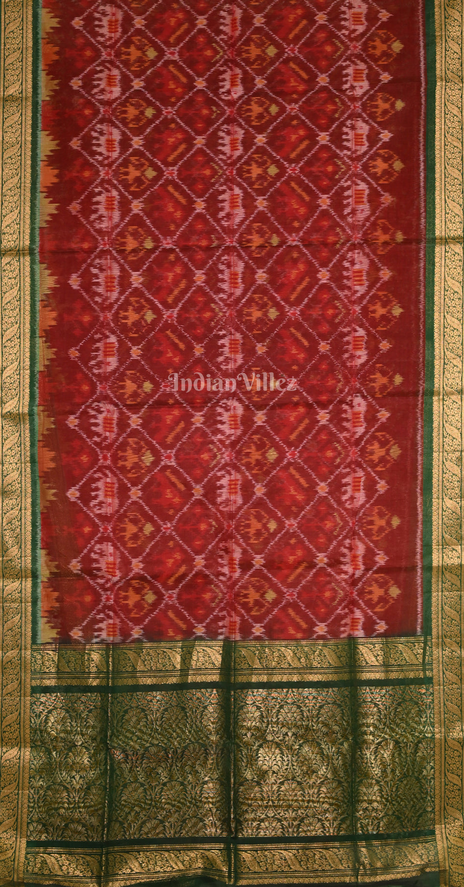 Maroon Green Pochampally Ikat Silk Cotton (Sico) Saree 