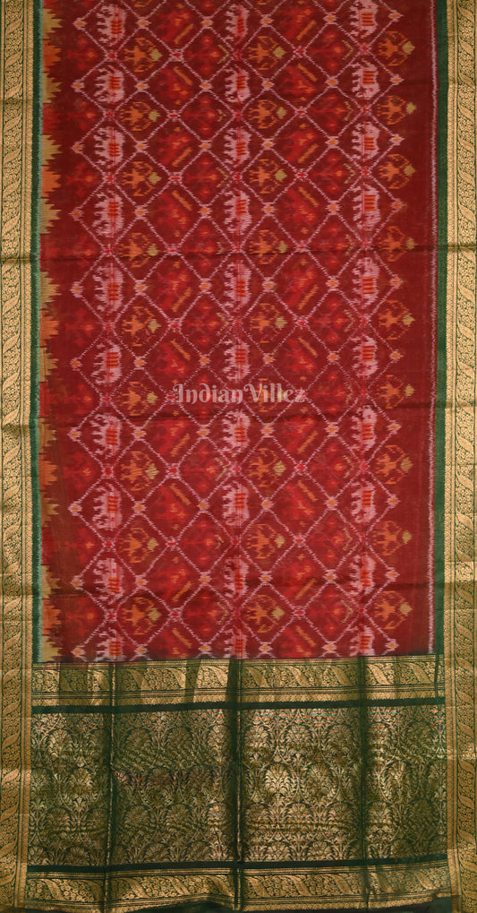 Maroon Green Pochampally Ikat Silk Cotton (Sico) Saree 