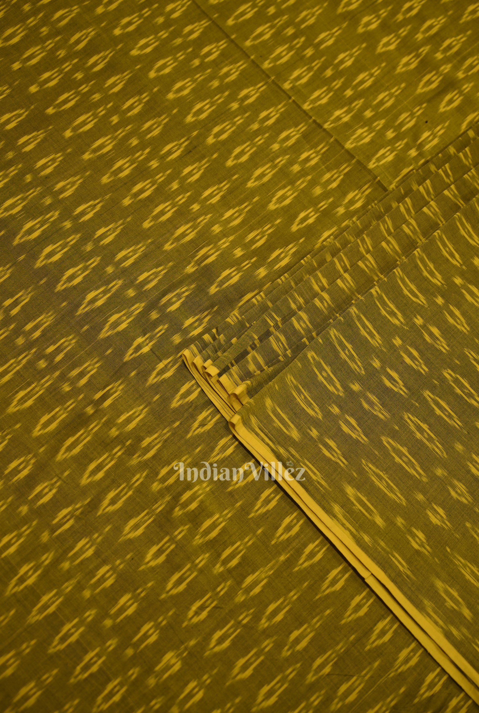 Mehendi Green Geometric Pochampally Ikat Cotton Fabric