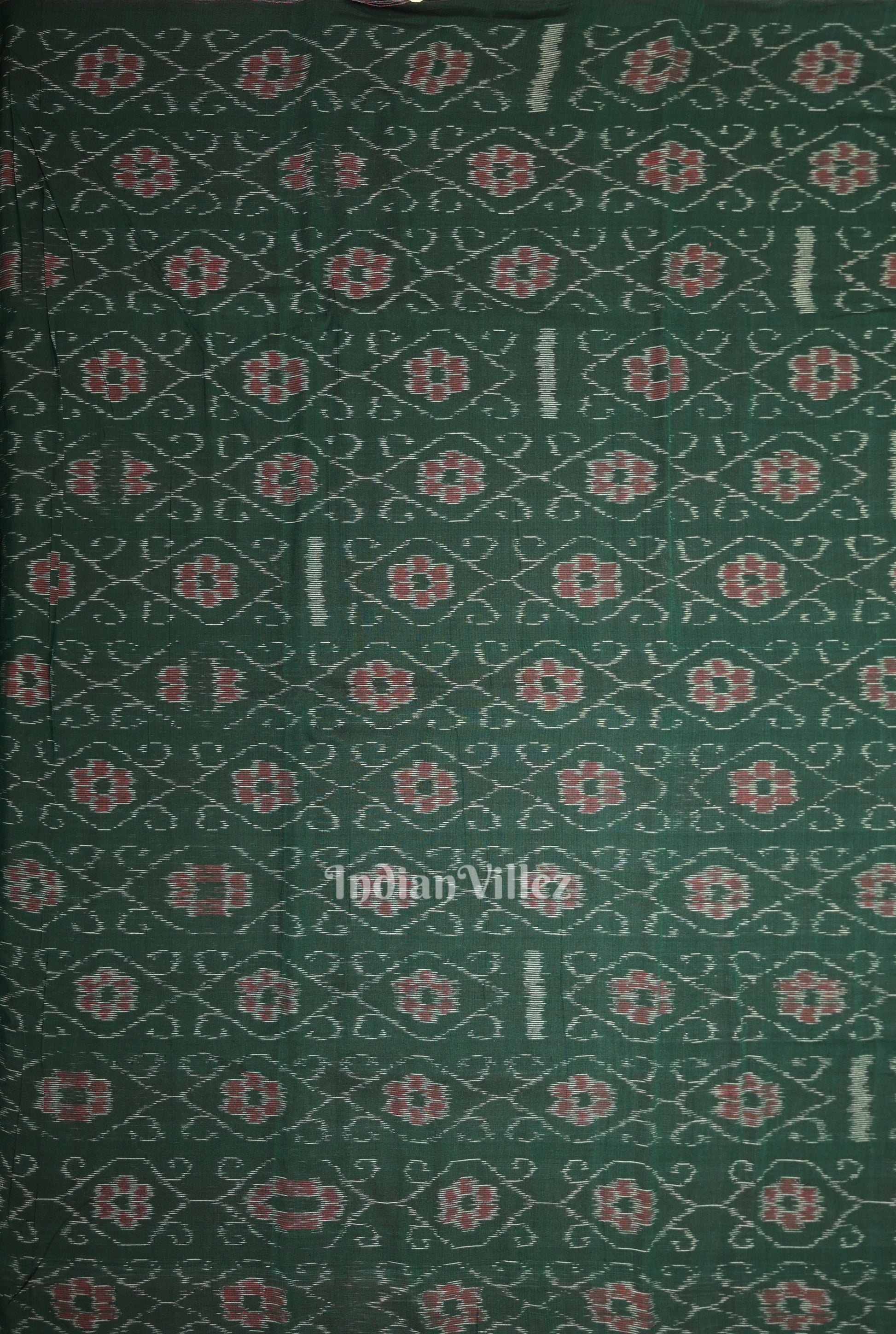  Bottle Green Flower Pasapali Design Sambalpuri Odisha Ikat Cotton Fabric 