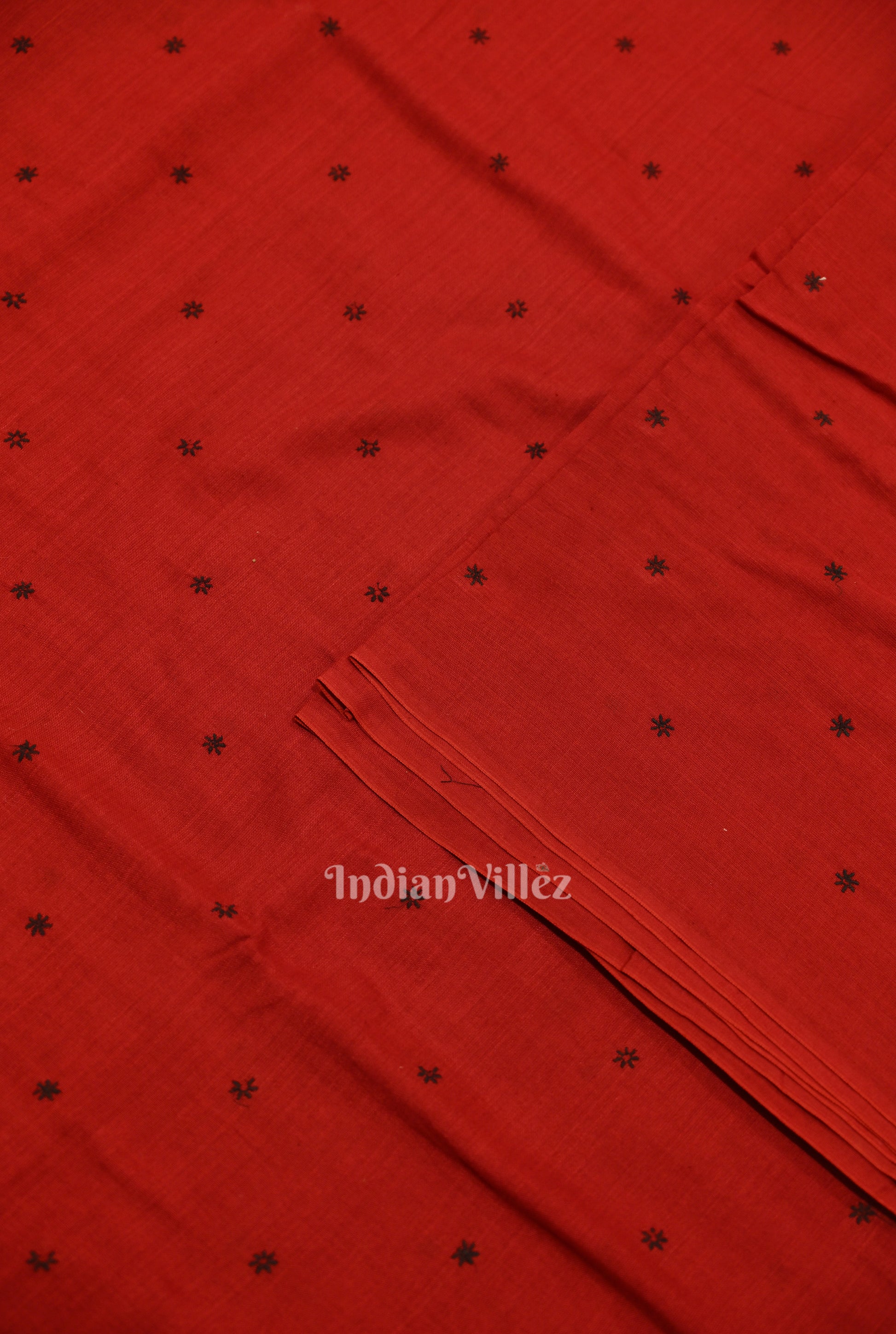 Red Floral Motif Odisha Ikat Cotton Fabric
