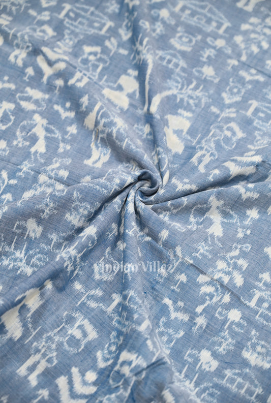 Light Blue Tribal Theme Sambalpuri Odisha Ikat Cotton Fabric 